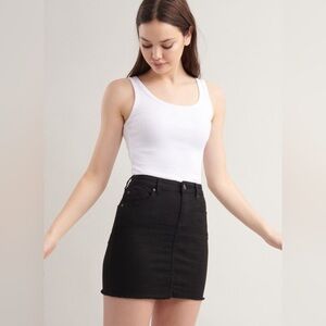 Garage Retro high waisted black denim mini skirt, raw hem Size Small